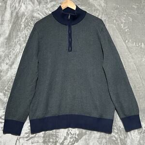 Brooks Brothers Herringbone 1/4 Zip Pullover Sweater Mens Size XL Blue Cotton